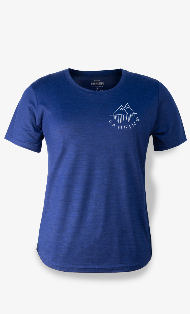 T-Shirt Mérinos Femme Bleu chiné Ultra Léger - Camping