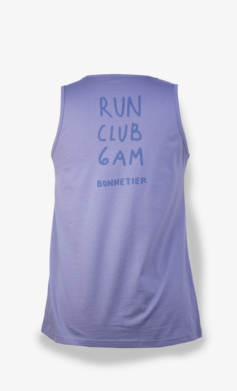 Camisole femme lavande en coton biologique avec imprimé Run Club au dos 