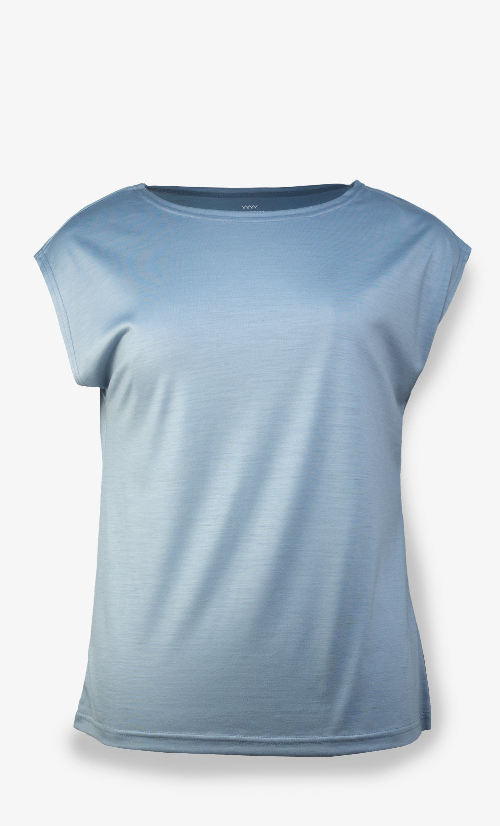 T-shirt femme en laine de mérinos bleu dauphin uni BONNETIER