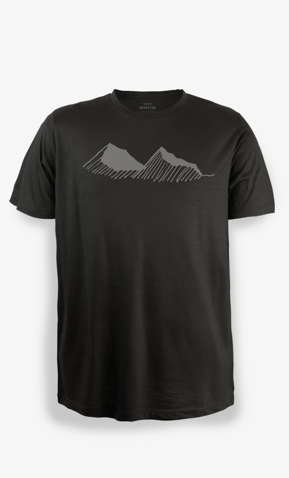 T-Shirt Mérinos Homme Noir Ultra Léger - Montagne Sketch