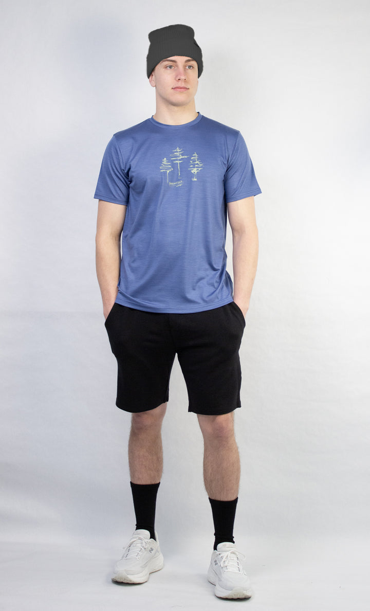 T-Shirt Mérinos Homme Bleu Ultra Léger - Trois arbres