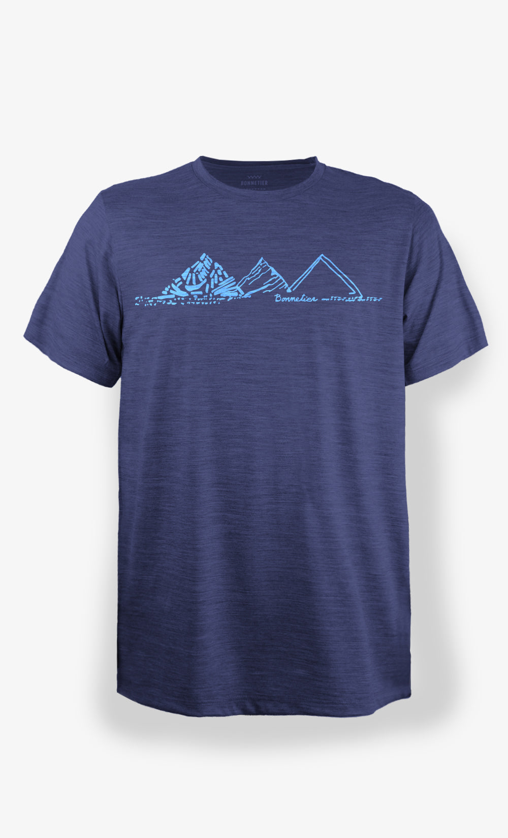 T-shirt mérinos bleu nuit imprimé Three Hills pour homme, ultra léger