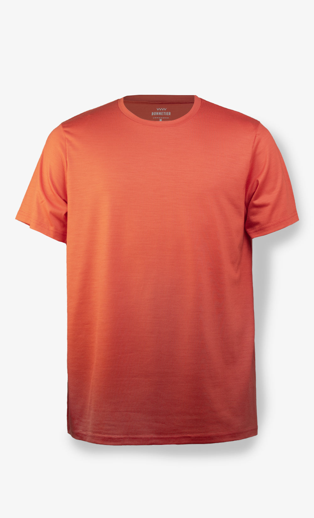 T-shirt homme en laine de mérinos rouge orange uni sans imprimé Bonnetier vue de face