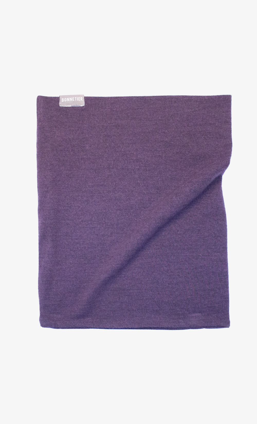Cache-cou double BONNETIER en flanelle 100 % laine mérinos aubergine chiné, fabriqué au Canada.