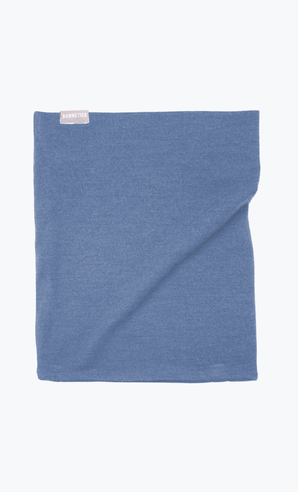 Cache-cou double flanelle en laine mérinos bleu chiné fabriqué au Canada par BONNETIER.